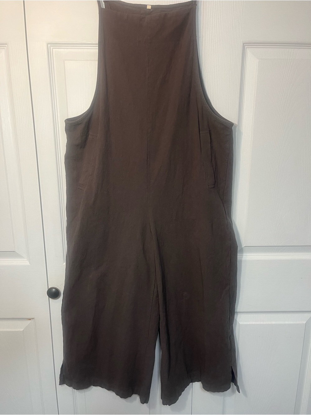 Yesno Sleeveless Brown Wide-Leg Linen-Blend Jumpsuit